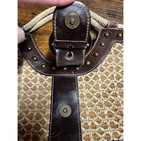 Rafe New York Vintage Woven Rattan & Leather Purse Rope Handles Boho - Picture 7 of 12